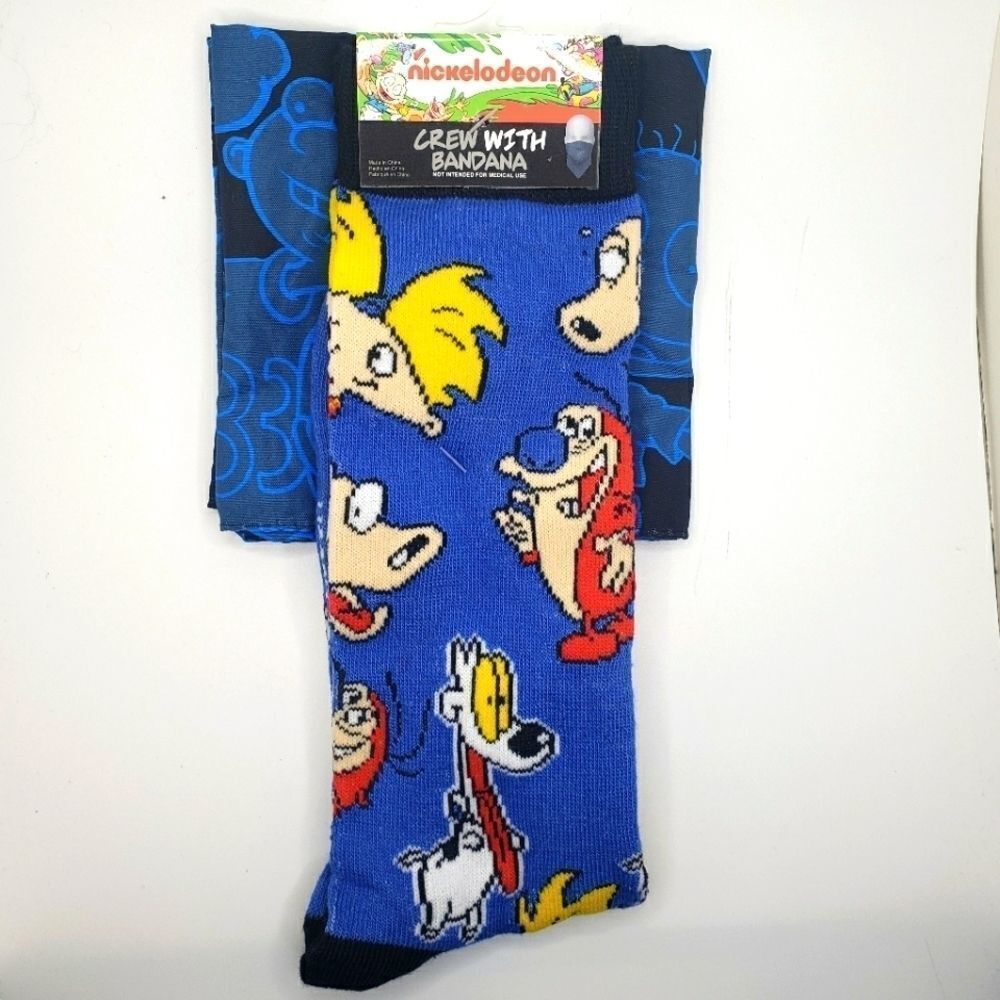 NICKELODEON Hey Arnold Ren and Stimpy crew socks with bandana set